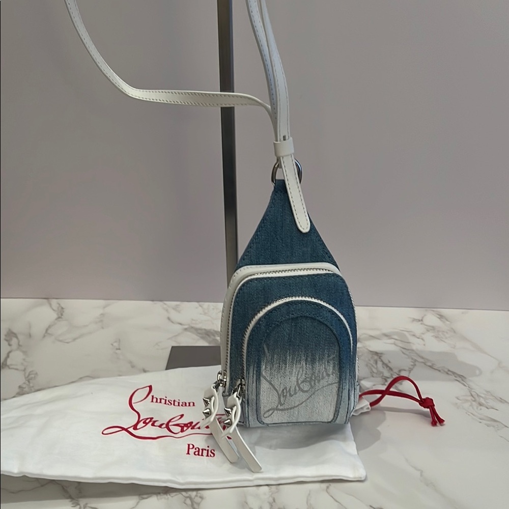 Christian Louboutin LOUBIFUNK Mini Degrade Denim Backpack / Sling Bag. NWT
